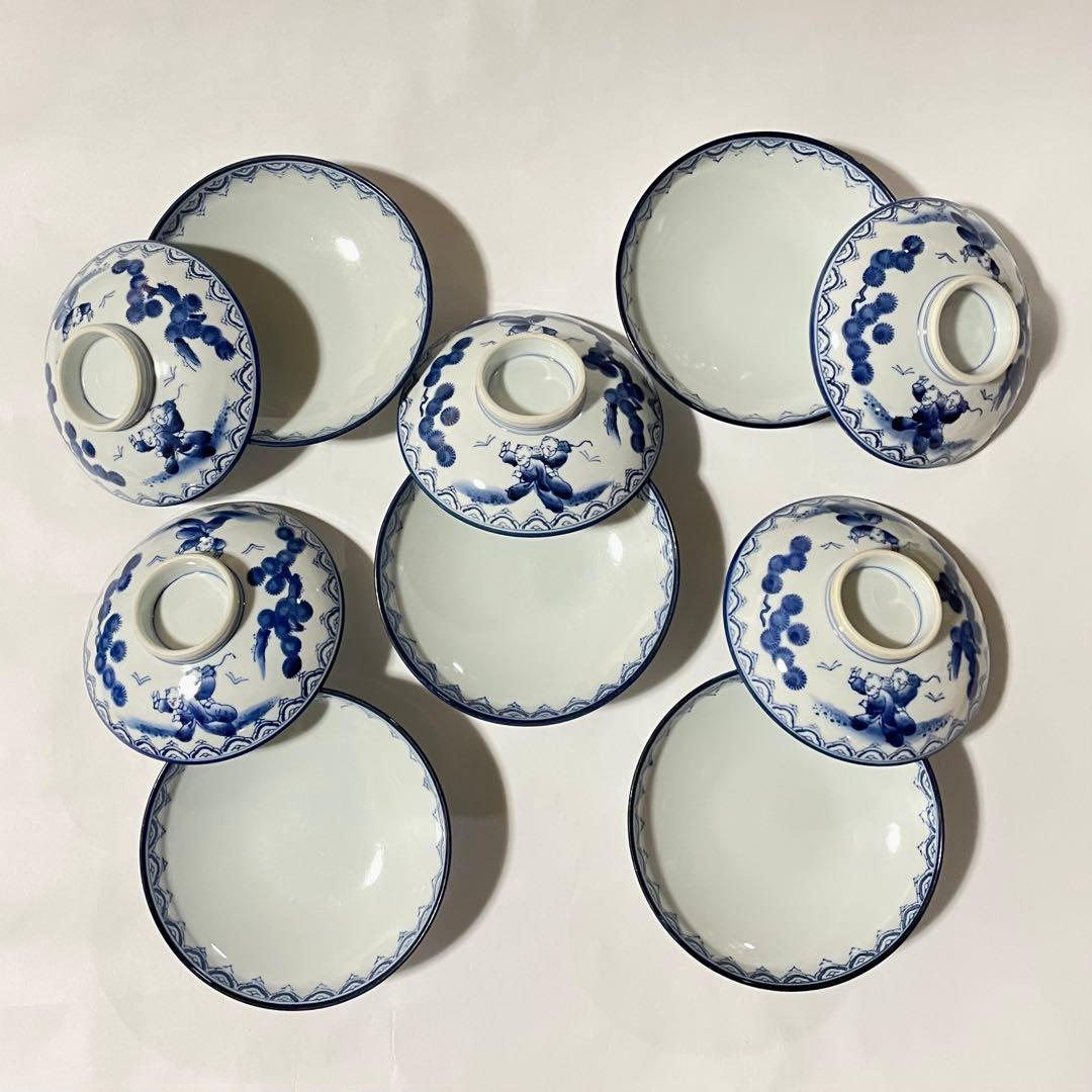 伊万里鍋島焼　唐子柄　蓋つき煮物椀 5客セット