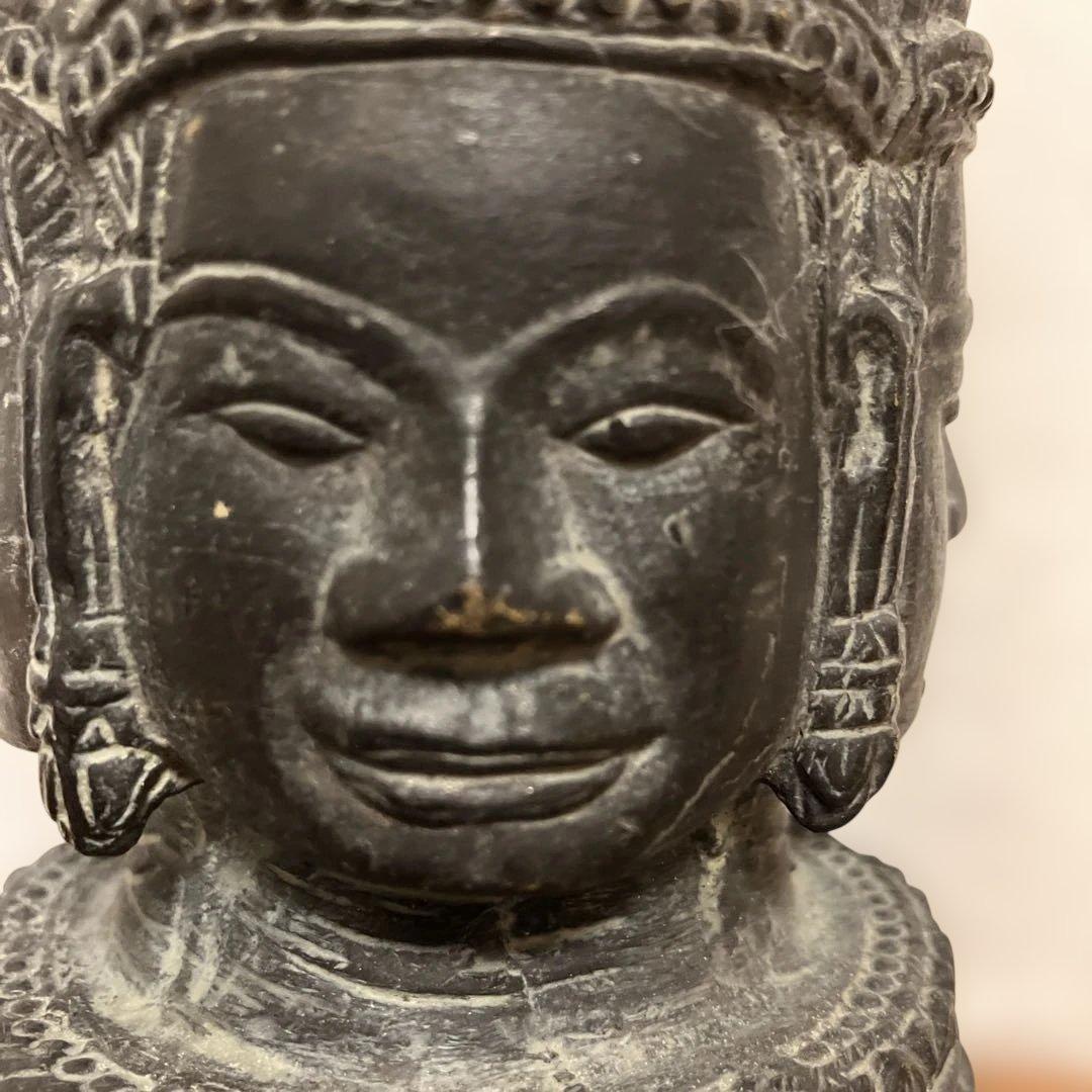 カンボジア　アンコールワット 四面の顔の仏像 青銅製 約20cm