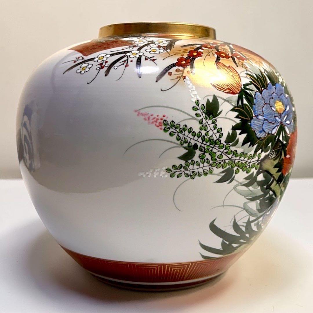 九谷焼 光龍 金彩 花鳥図 飾り壺 花瓶 在銘 高さ25cm 美品