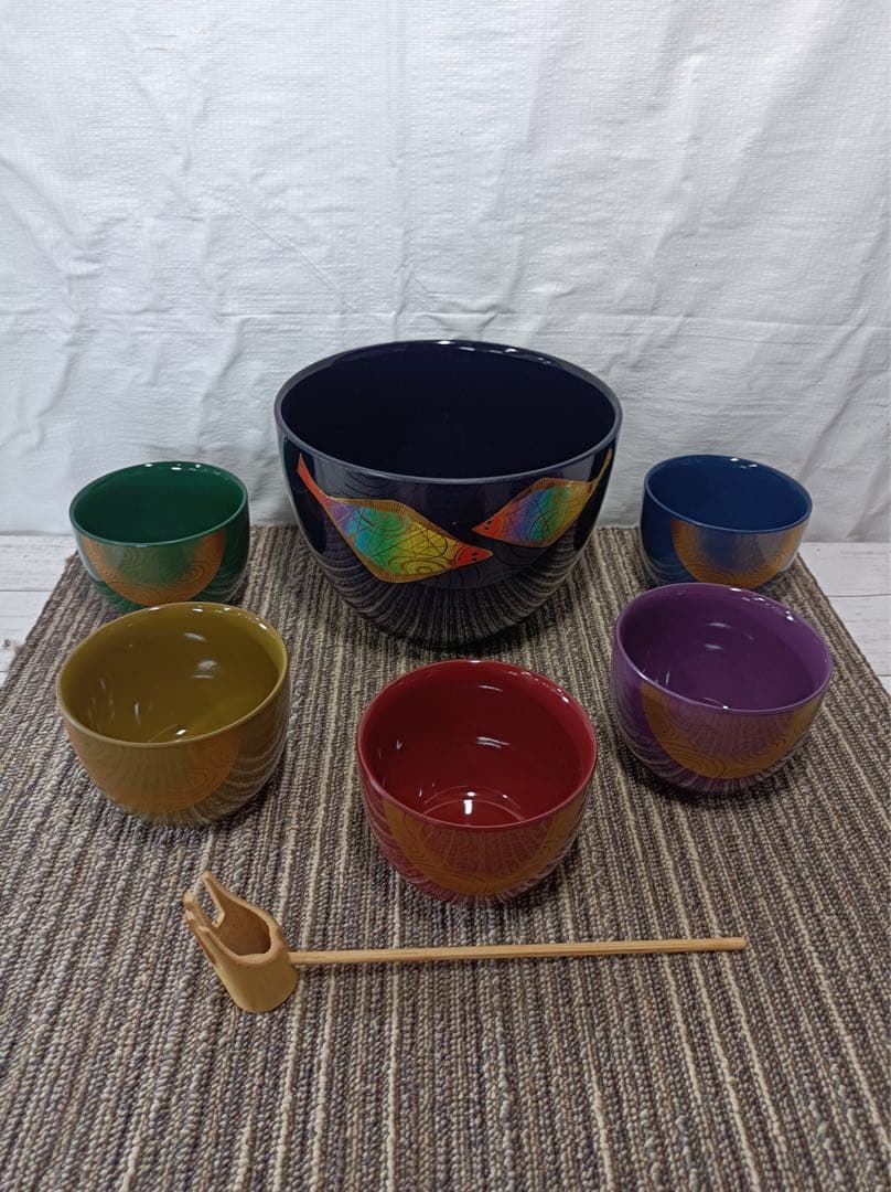 八379【KANSAI】漆器　6点セット　うどんかき付き