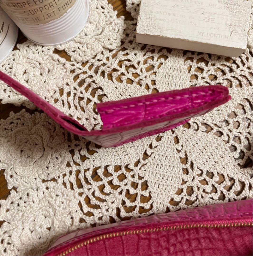 ご確認用　牛革クロコ型押し　マゼンタ　ペンケース　名刺入れ　ピンク　本革　レザー