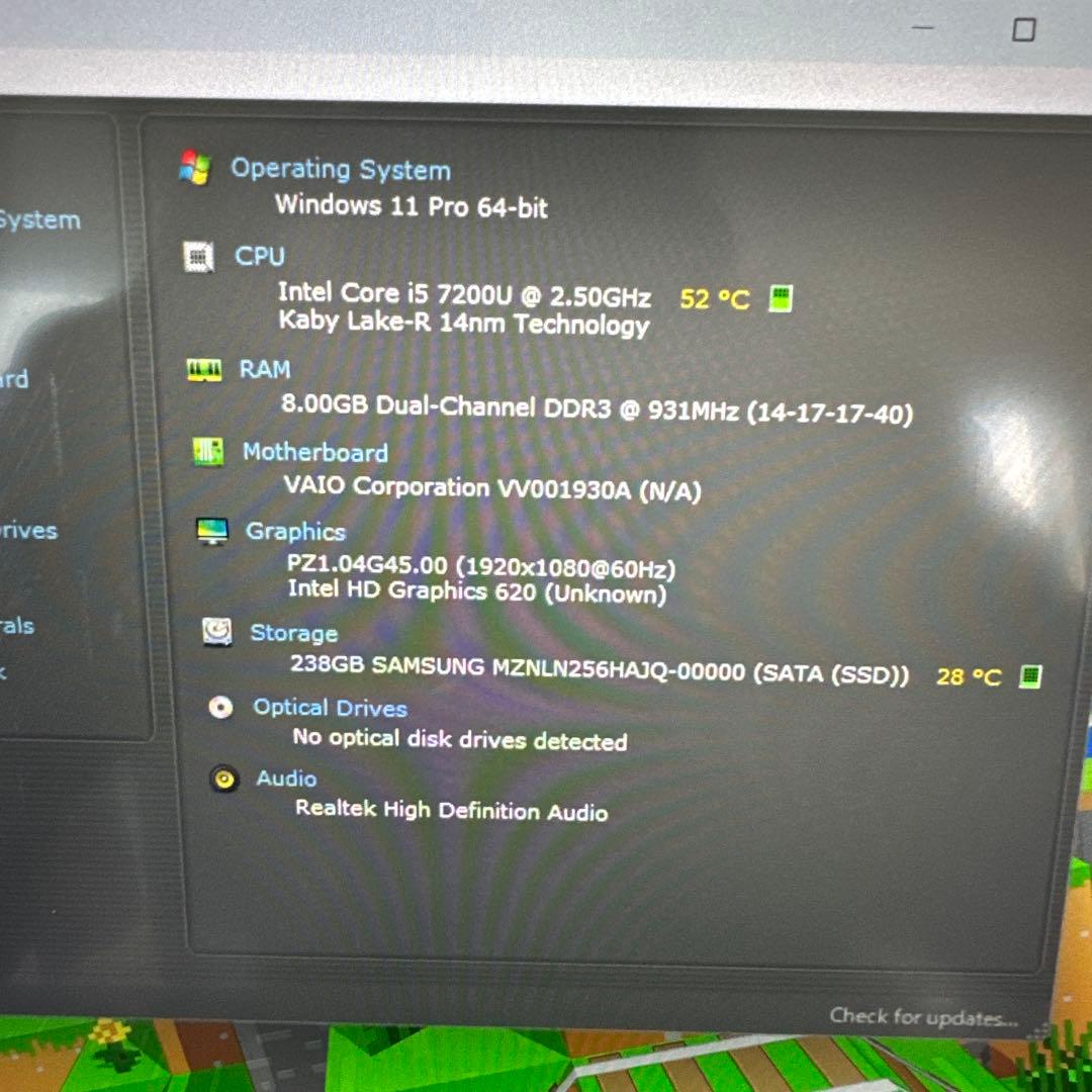 【訳あり】VAIO i5-7200U/8GB/SSD256GB Win11