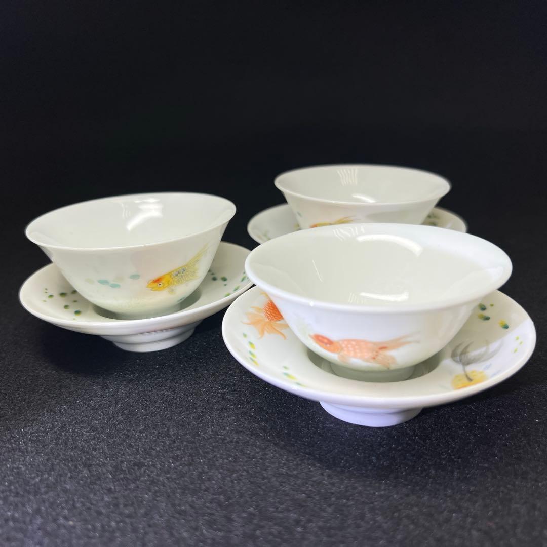 中国美術　粉彩茶器3点　7.8/9.2㎝　東Y8-0205☆2F