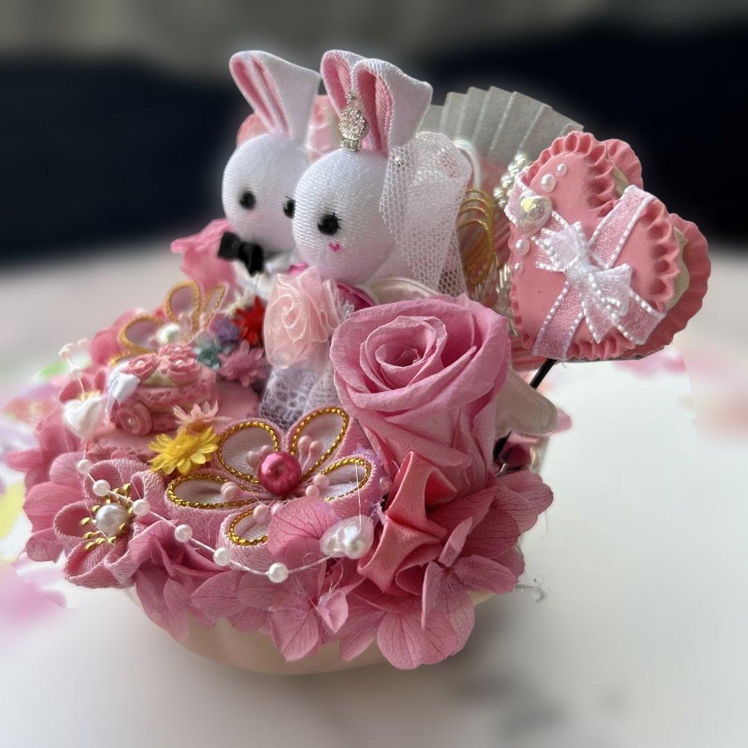 ハンドメイド❣️エンゼルウェディングアレンジ❣️結婚式、記念日❣️ピンク♡♡