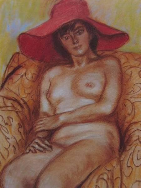 田村孝之介、【赤い帽子】、希少画集画、新品高級額・額装付、大判