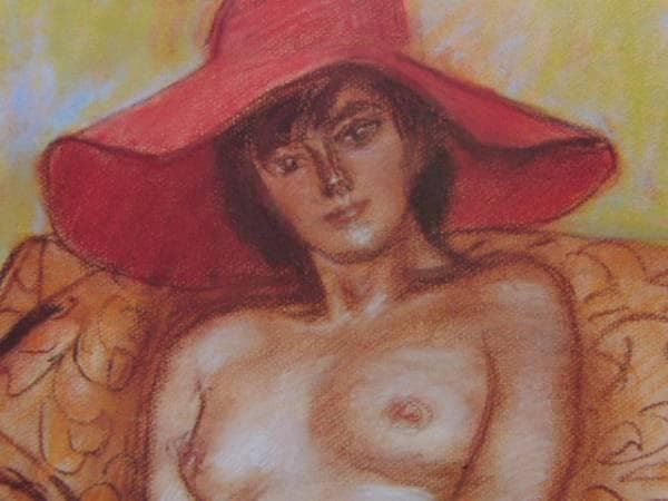 田村孝之介、【赤い帽子】、希少画集画、新品高級額・額装付、大判