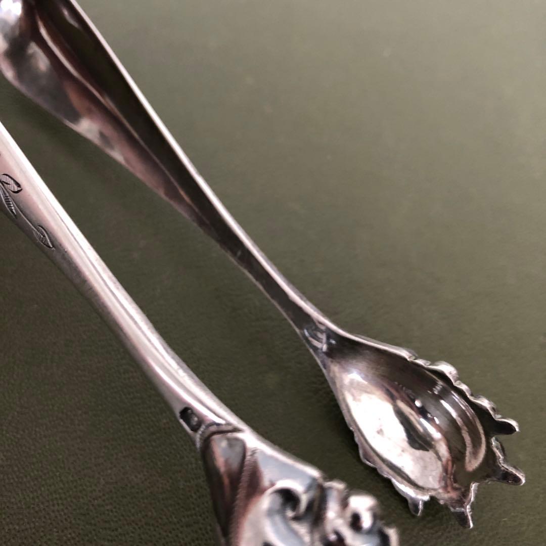 フランス アンティーク　純銀製　獣足　トング　ミネルヴァ　手彫り装飾　ビンテージ