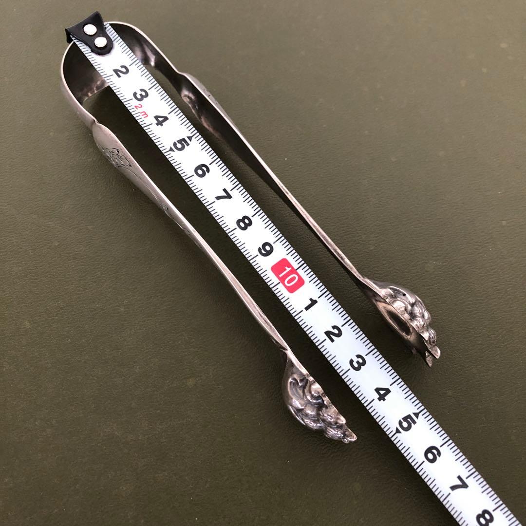 フランス アンティーク　純銀製　獣足　トング　ミネルヴァ　手彫り装飾　ビンテージ