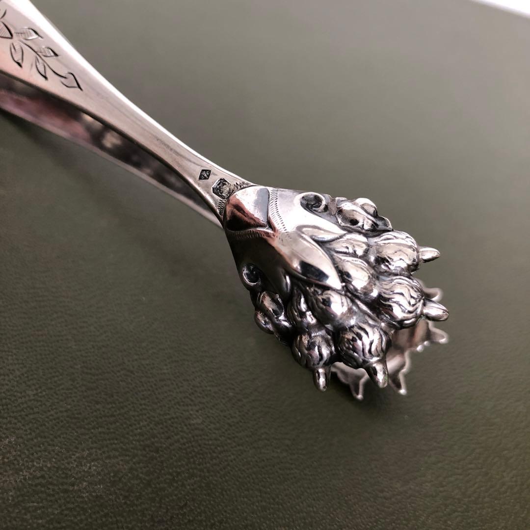 フランス アンティーク　純銀製　獣足　トング　ミネルヴァ　手彫り装飾　ビンテージ