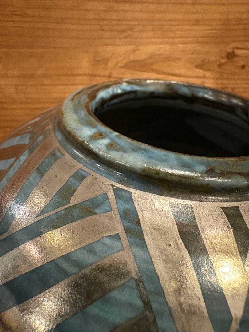 2点おまとめ　松崎健　呉須釉白金彩更紗文壷　共箱　未使用品