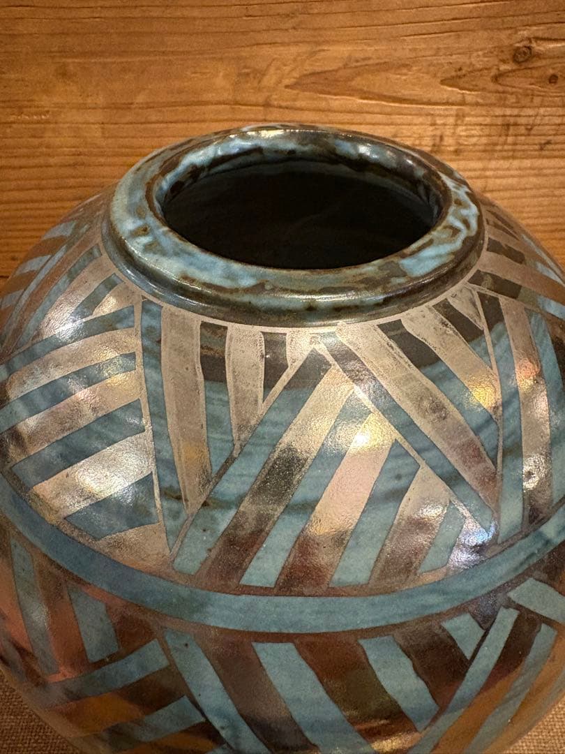 2点おまとめ　松崎健　呉須釉白金彩更紗文壷　共箱　未使用品