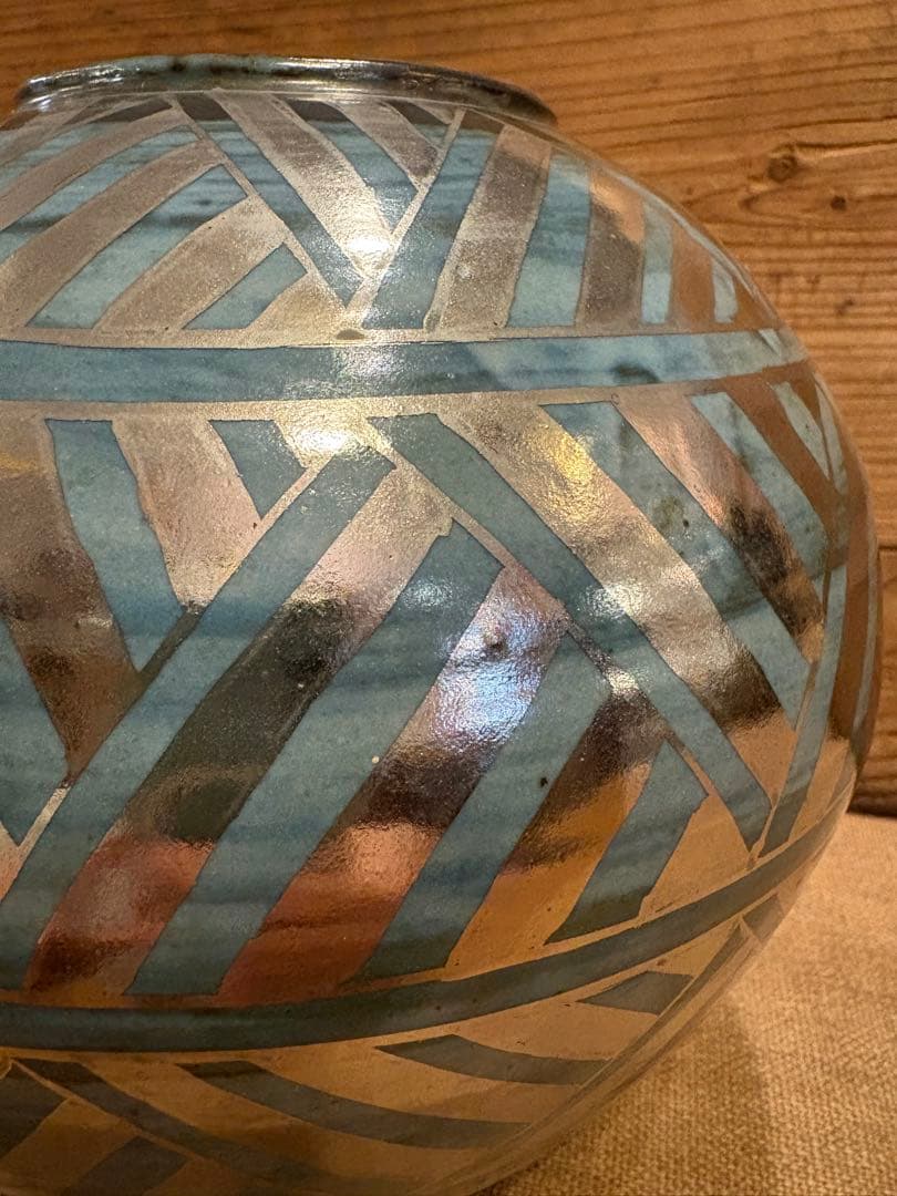 2点おまとめ　松崎健　呉須釉白金彩更紗文壷　共箱　未使用品