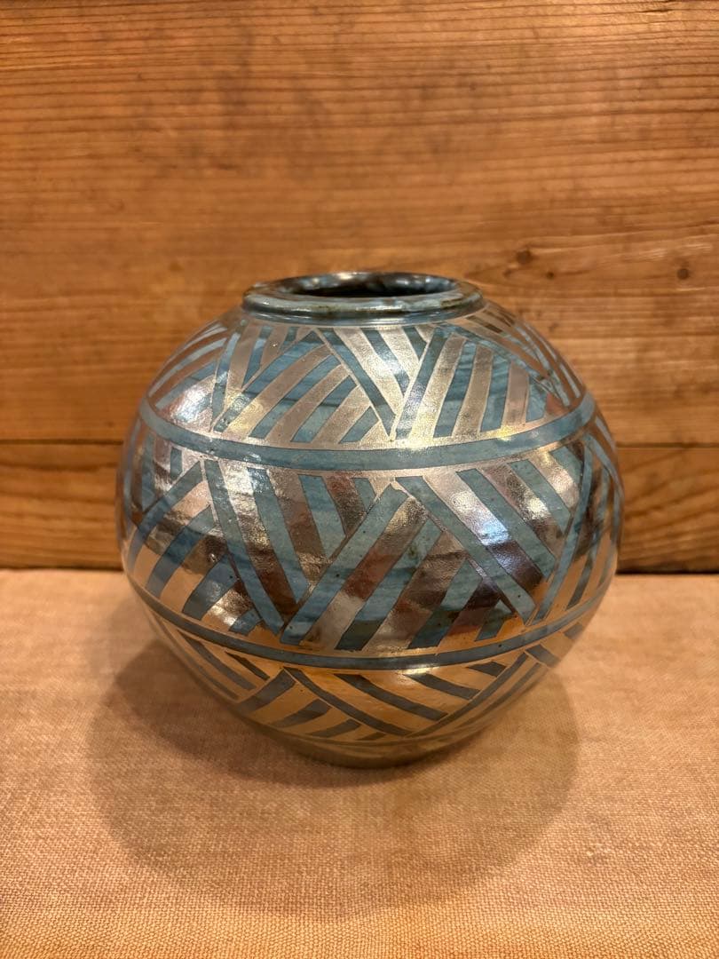 2点おまとめ　松崎健　呉須釉白金彩更紗文壷　共箱　未使用品