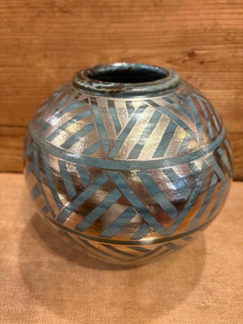 2点おまとめ　松崎健　呉須釉白金彩更紗文壷　共箱　未使用品