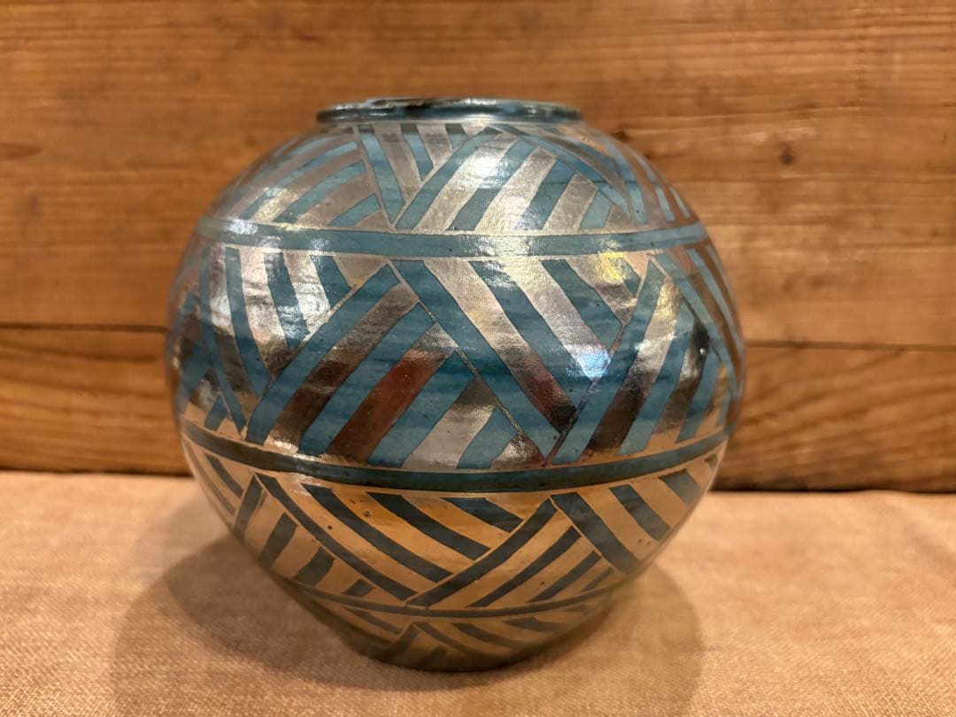 2点おまとめ　松崎健　呉須釉白金彩更紗文壷　共箱　未使用品