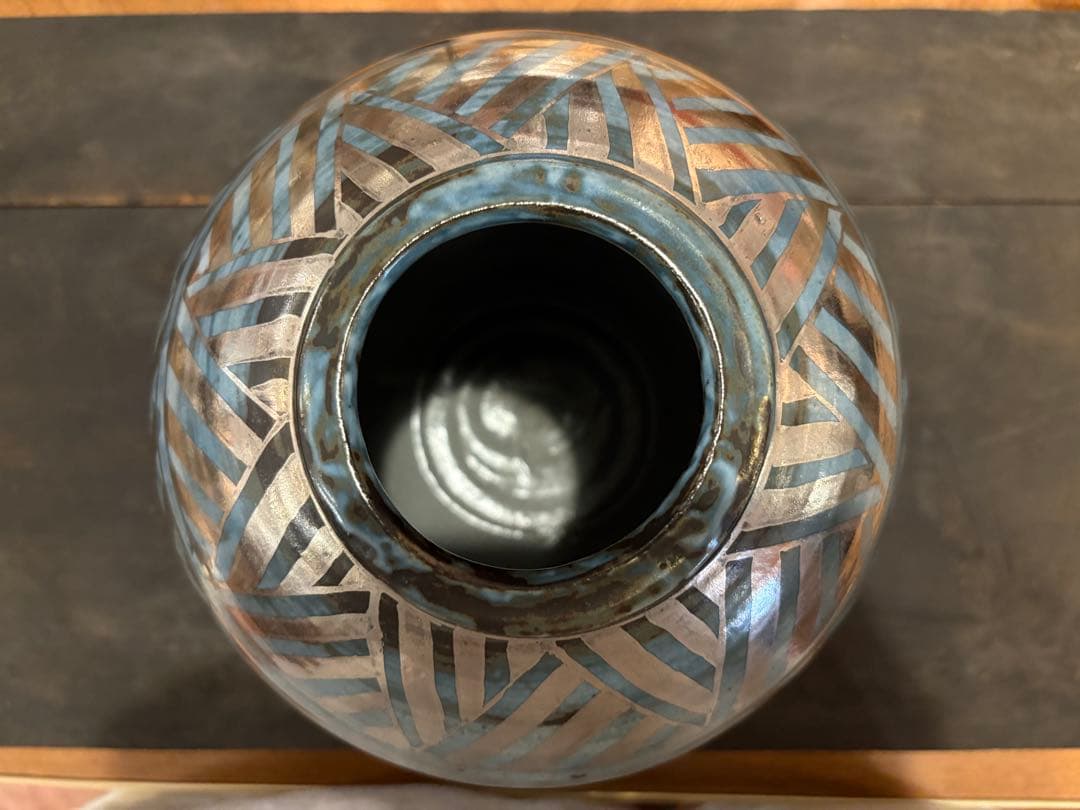 2点おまとめ　松崎健　呉須釉白金彩更紗文壷　共箱　未使用品