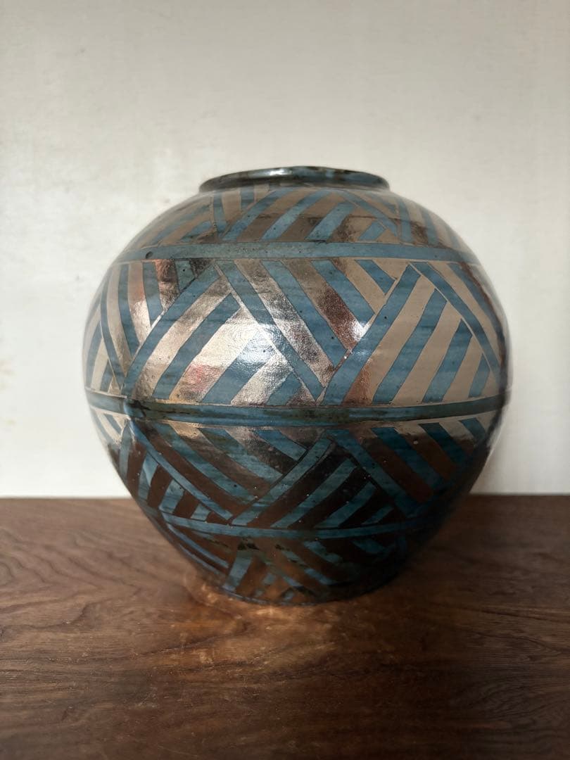 2点おまとめ　松崎健　呉須釉白金彩更紗文壷　共箱　未使用品