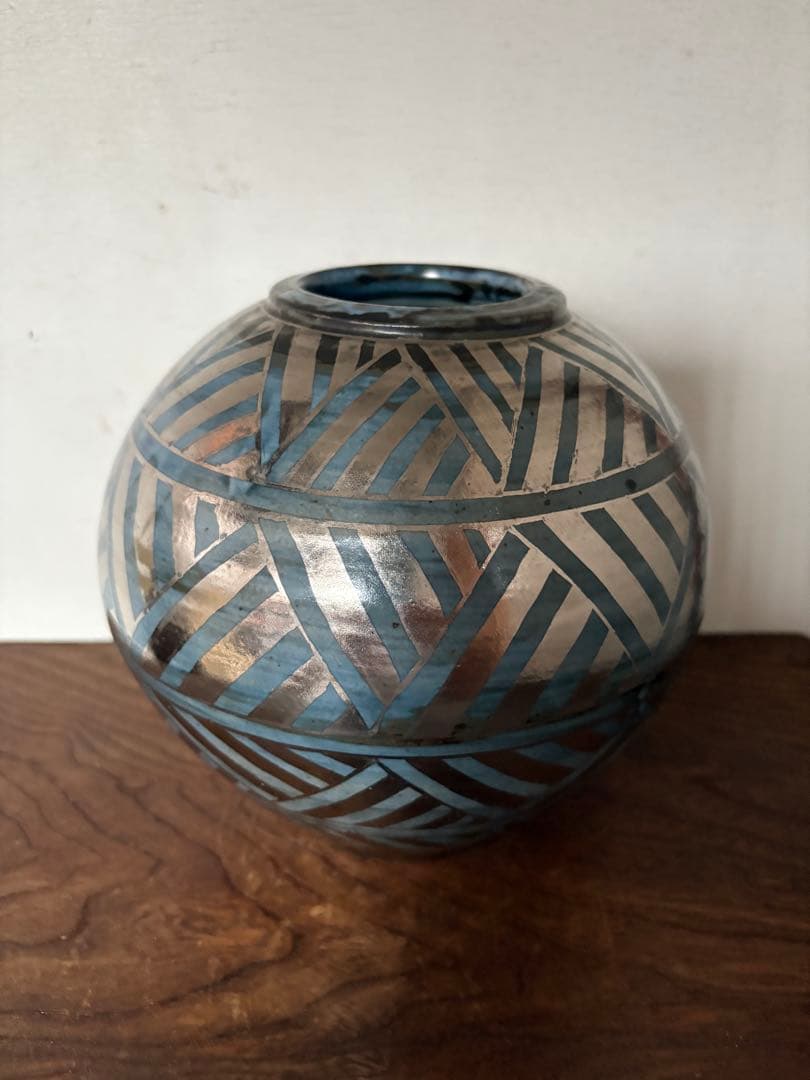 2点おまとめ　松崎健　呉須釉白金彩更紗文壷　共箱　未使用品