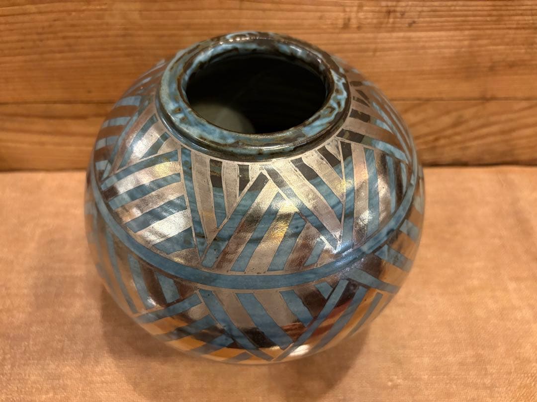 2点おまとめ　松崎健　呉須釉白金彩更紗文壷　共箱　未使用品