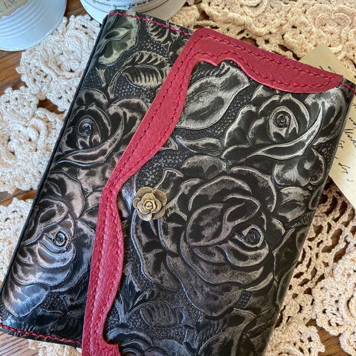 ご確認用　バイブル システム手帳 牛革 薔薇型押し　手帳カバー　B6 バラ