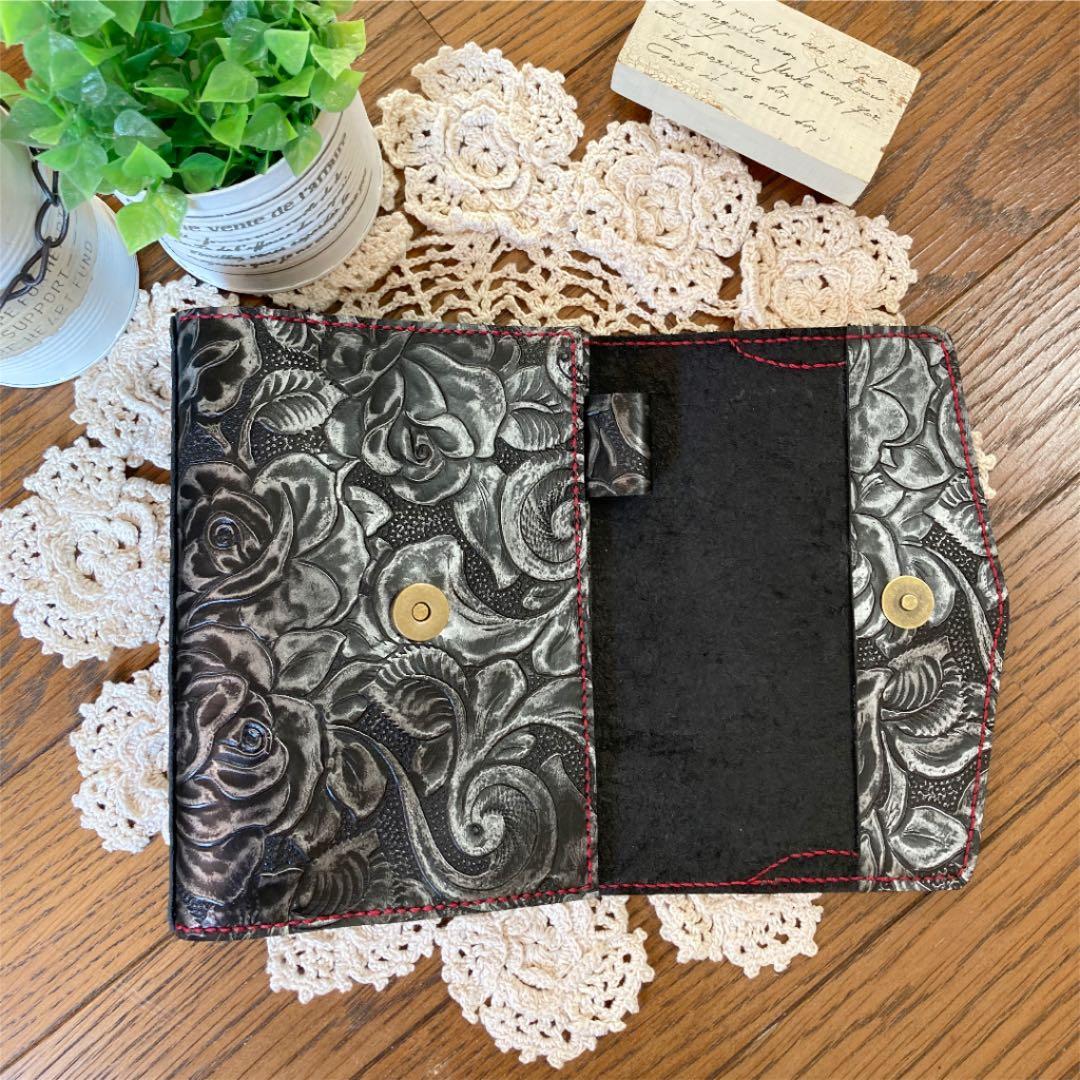 ご確認用　バイブル システム手帳 牛革 薔薇型押し　手帳カバー　B6 バラ