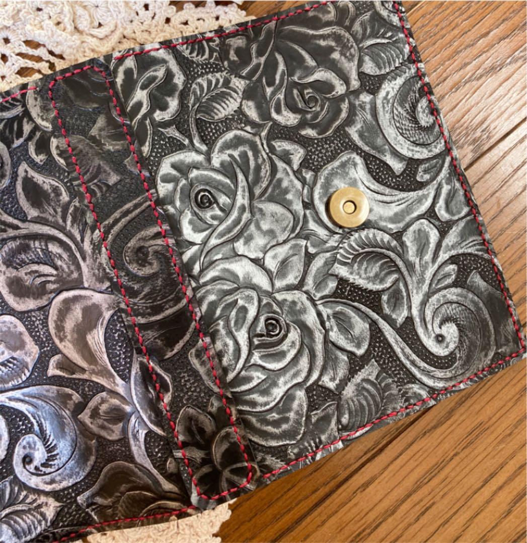 ご確認用　バイブル システム手帳 牛革 薔薇型押し　手帳カバー　B6 バラ