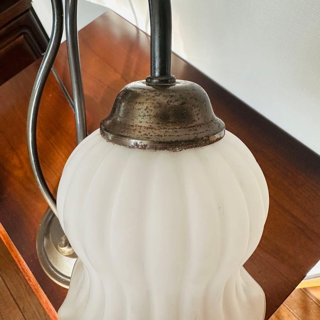 【アンティーク品/テーブルランプ】 乳白 ライトスタンド レトロ 照明