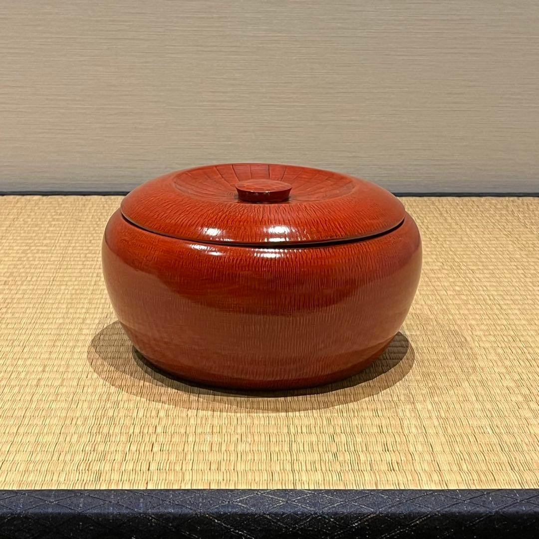 後藤塗 赤塗 彫板飯櫃 共箱 木製漆器 飯器 茶懐石道具