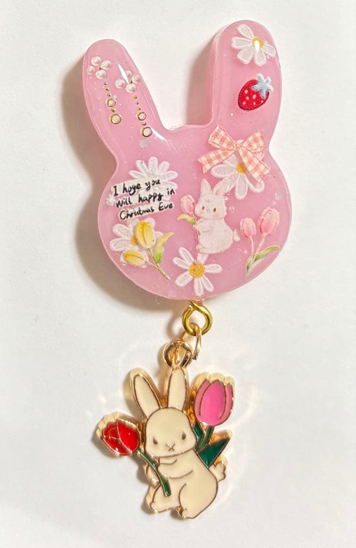 再販不可。チューリップうさぎ♡レジンヘアゴムブローチ