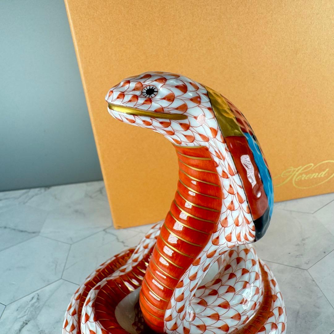 DA1295 ヘレンド　herend 蛇　ヘビ　コブラ　置物　陶器　フィギュリン