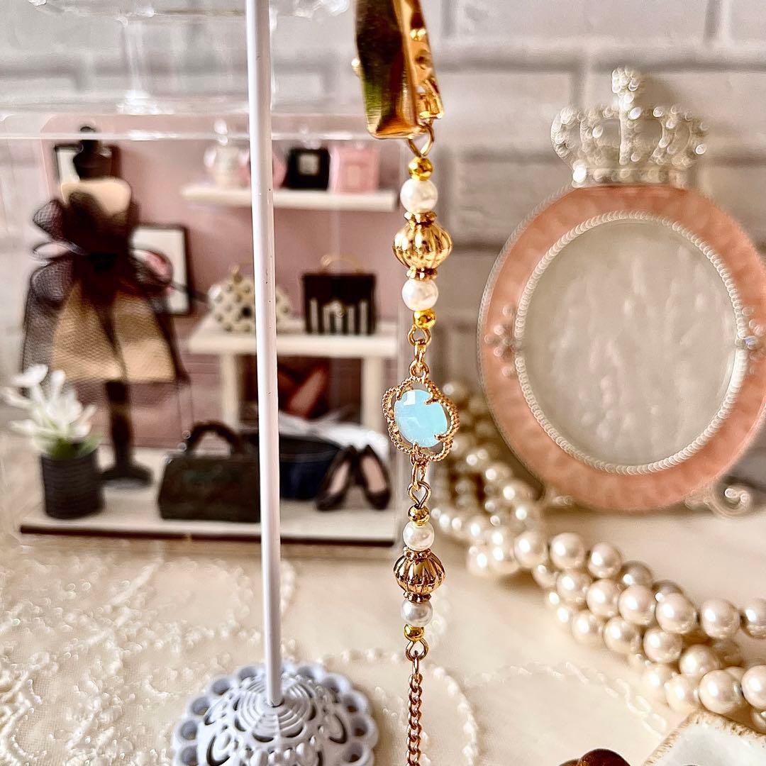 B❤️ 花　パール　帽子ストラップ　帽子チェーン　帽子　帽子クリップ　ハンドメイド