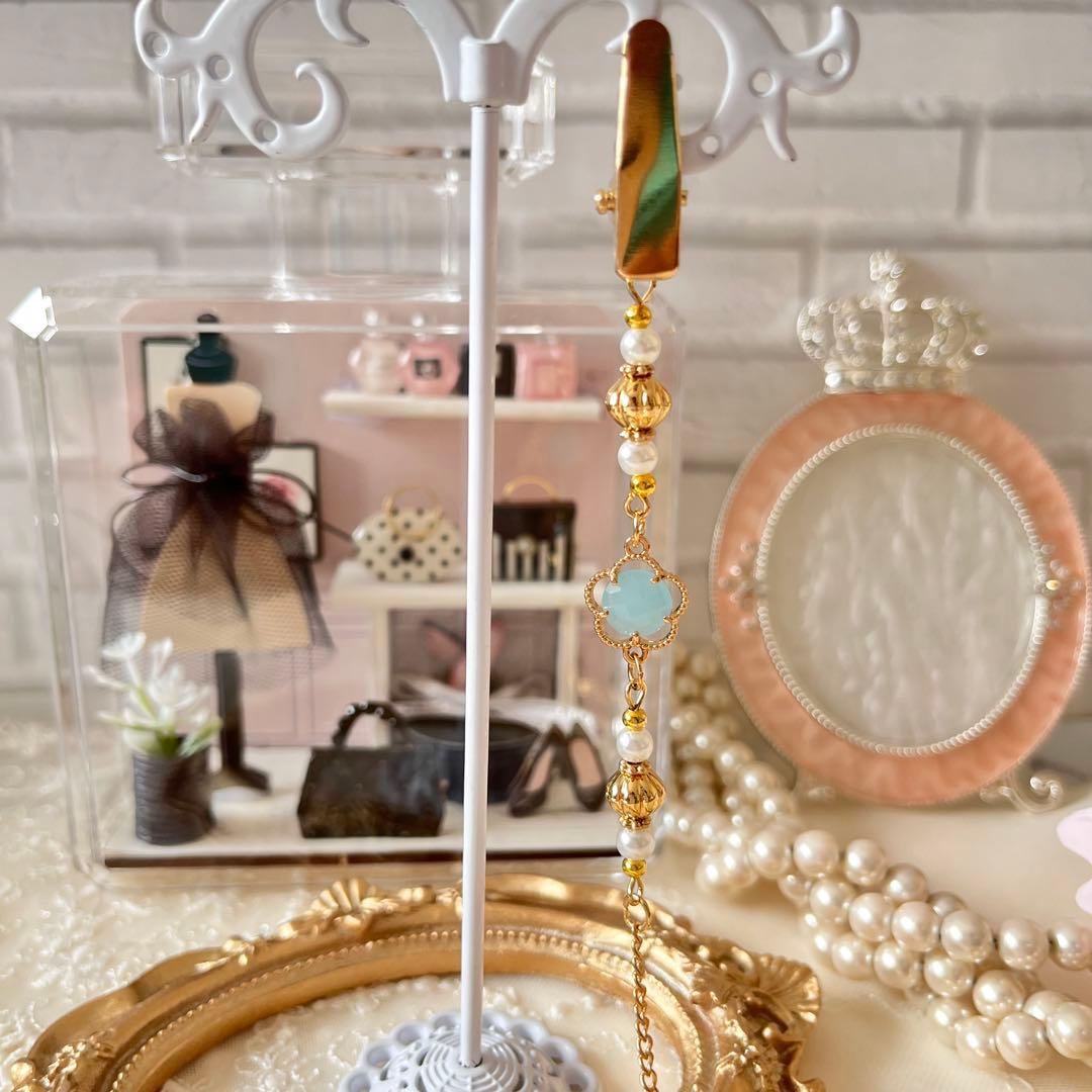 B❤️ 花　パール　帽子ストラップ　帽子チェーン　帽子　帽子クリップ　ハンドメイド