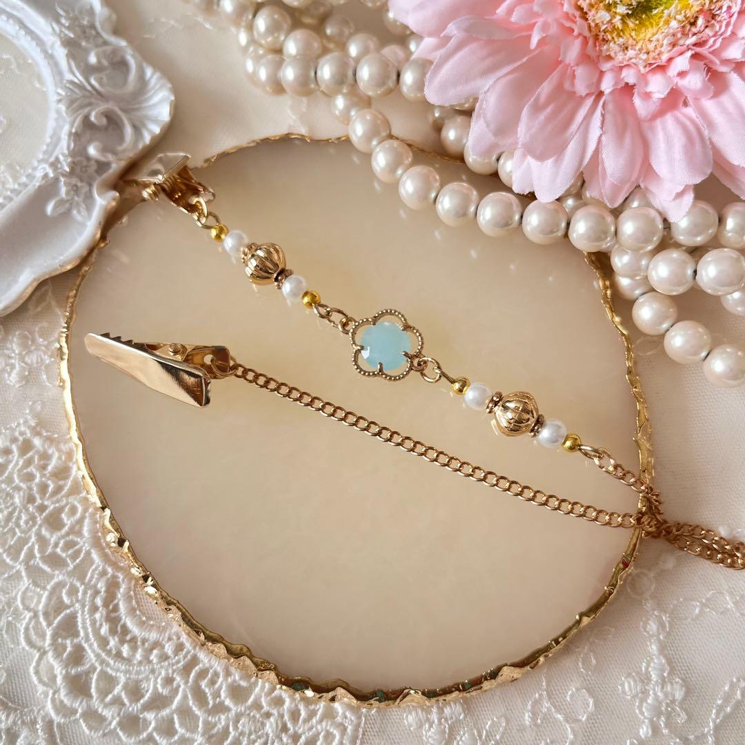 B❤️ 花　パール　帽子ストラップ　帽子チェーン　帽子　帽子クリップ　ハンドメイド