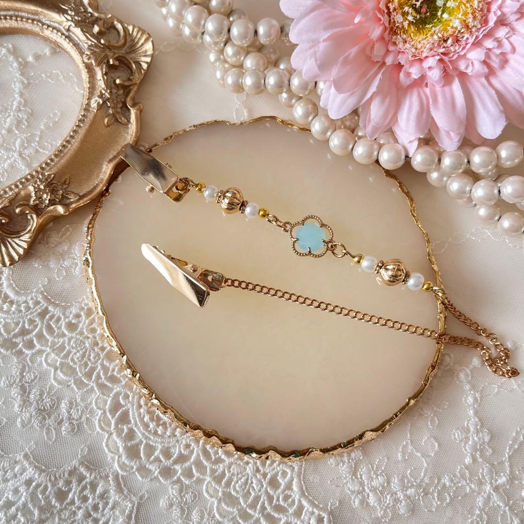 B❤️ 花　パール　帽子ストラップ　帽子チェーン　帽子　帽子クリップ　ハンドメイド