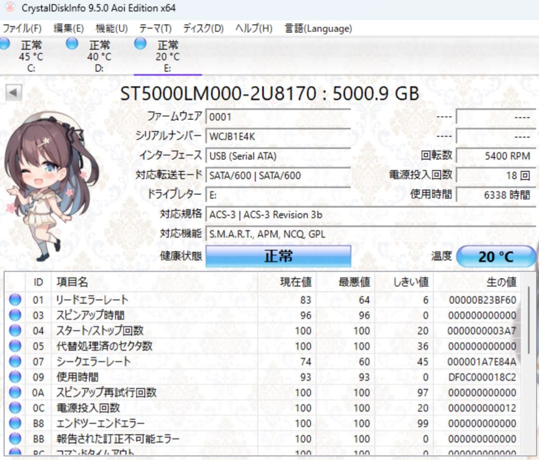 5TB ポータブルHDD USB3.1 Gen1 耐衝撃モデル ホワイト