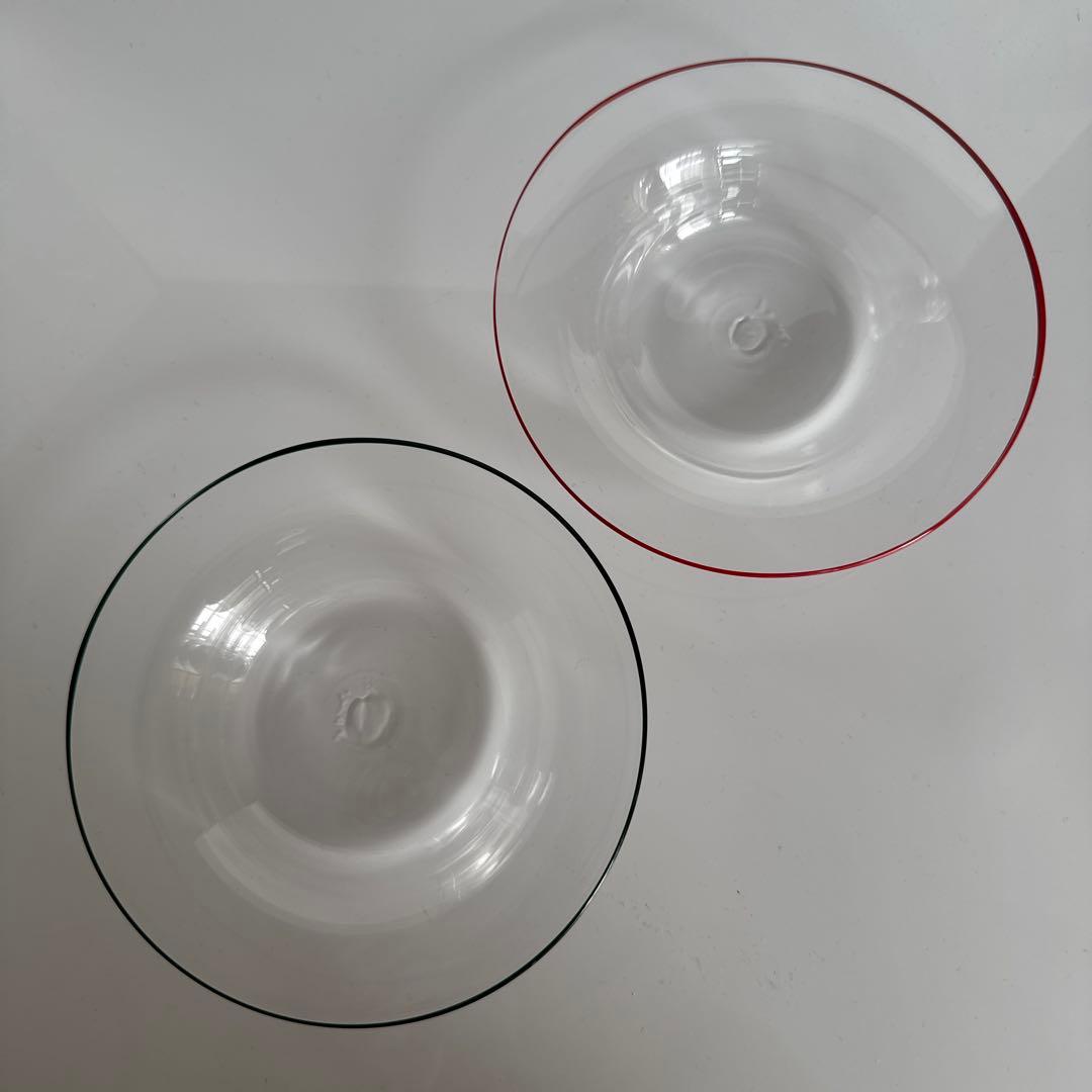 新品未使用★黒川登紀子 縁カラー ガラスプレート小 2枚セット 緑赤