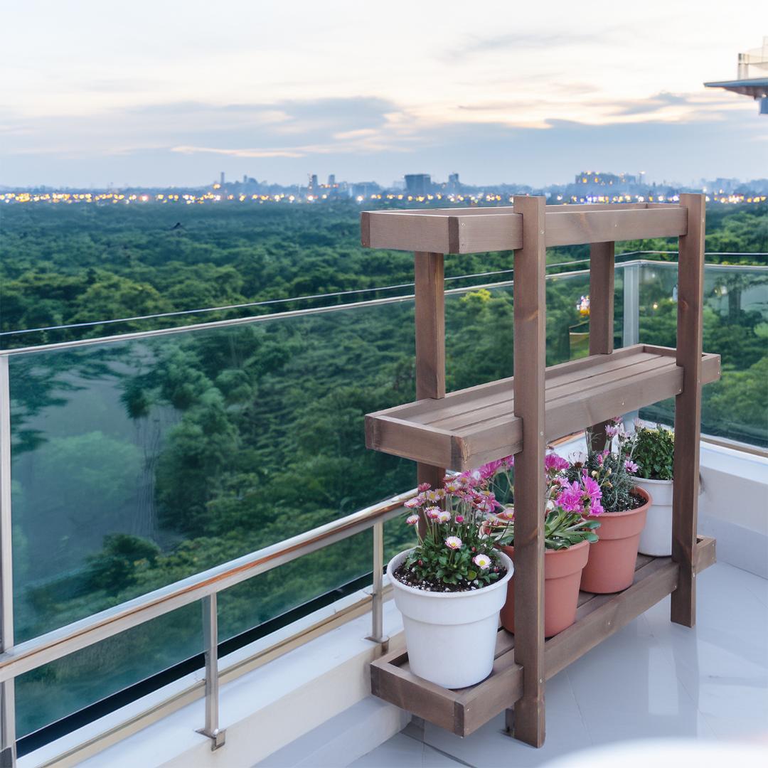 65㎝【浅型】3段フラワースタンド【3～5号鉢用】　プランターラック　鉢台　花台