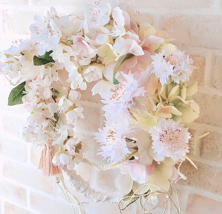 光触媒加工/春を彩る花/桜&ニゲラのリース♡アーティフィシャルフラワー（1点物）