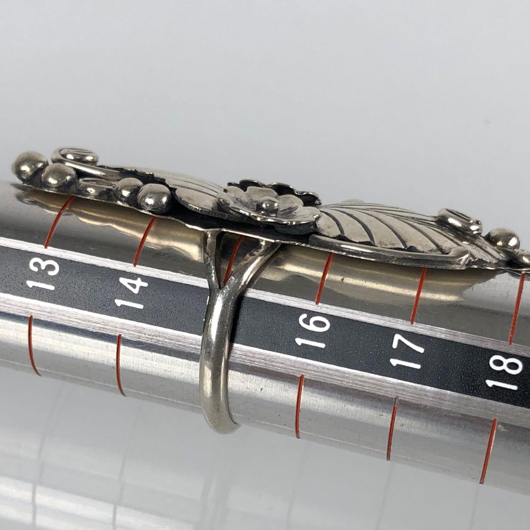 希少 ナバホ族 アップリケ スターリングシルバー リング リーフ フラワー