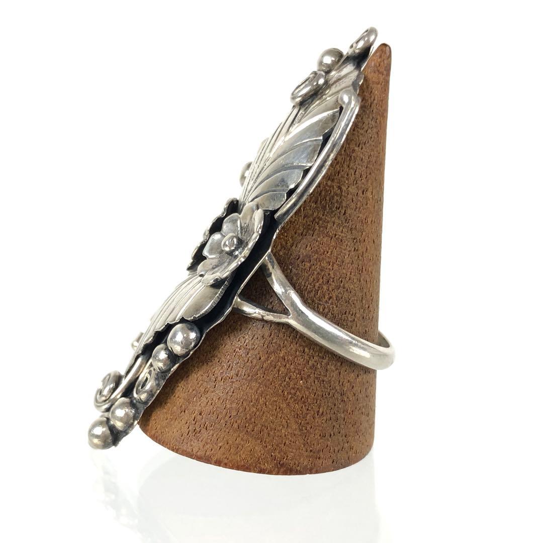 希少 ナバホ族 アップリケ スターリングシルバー リング リーフ フラワー