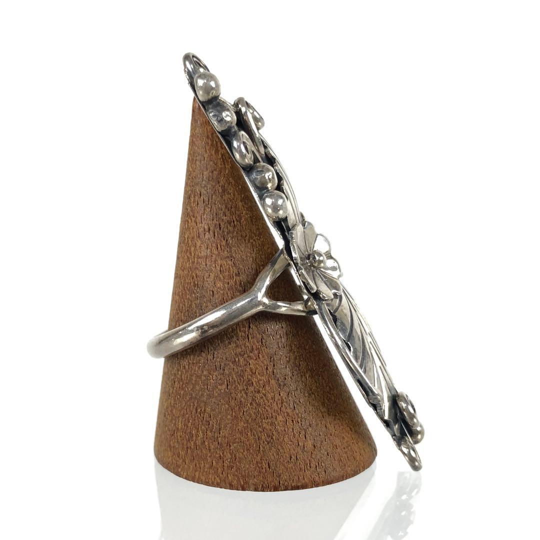 希少 ナバホ族 アップリケ スターリングシルバー リング リーフ フラワー