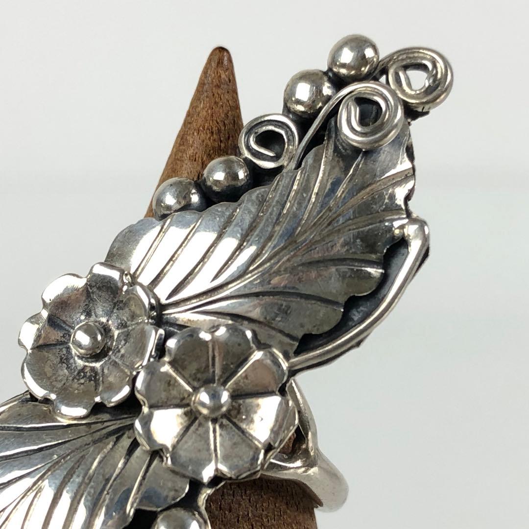 希少 ナバホ族 アップリケ スターリングシルバー リング リーフ フラワー