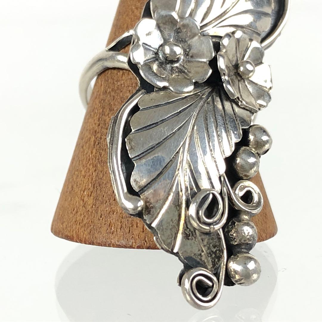 希少 ナバホ族 アップリケ スターリングシルバー リング リーフ フラワー