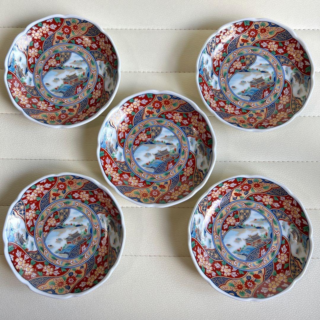 三洋陶器　龍峰窯　金彩古伊万里　小皿揃　5枚セット　金彩　染錦　銘々皿　色絵