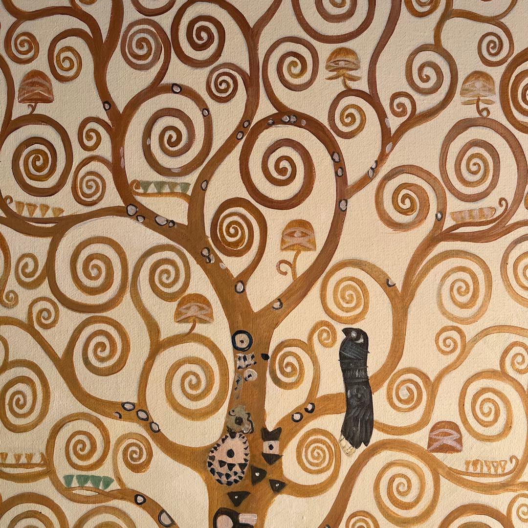 ★秀作★手書き油絵 クリムト 生命の木 （大）額付き 絵画 インテリア 油彩画