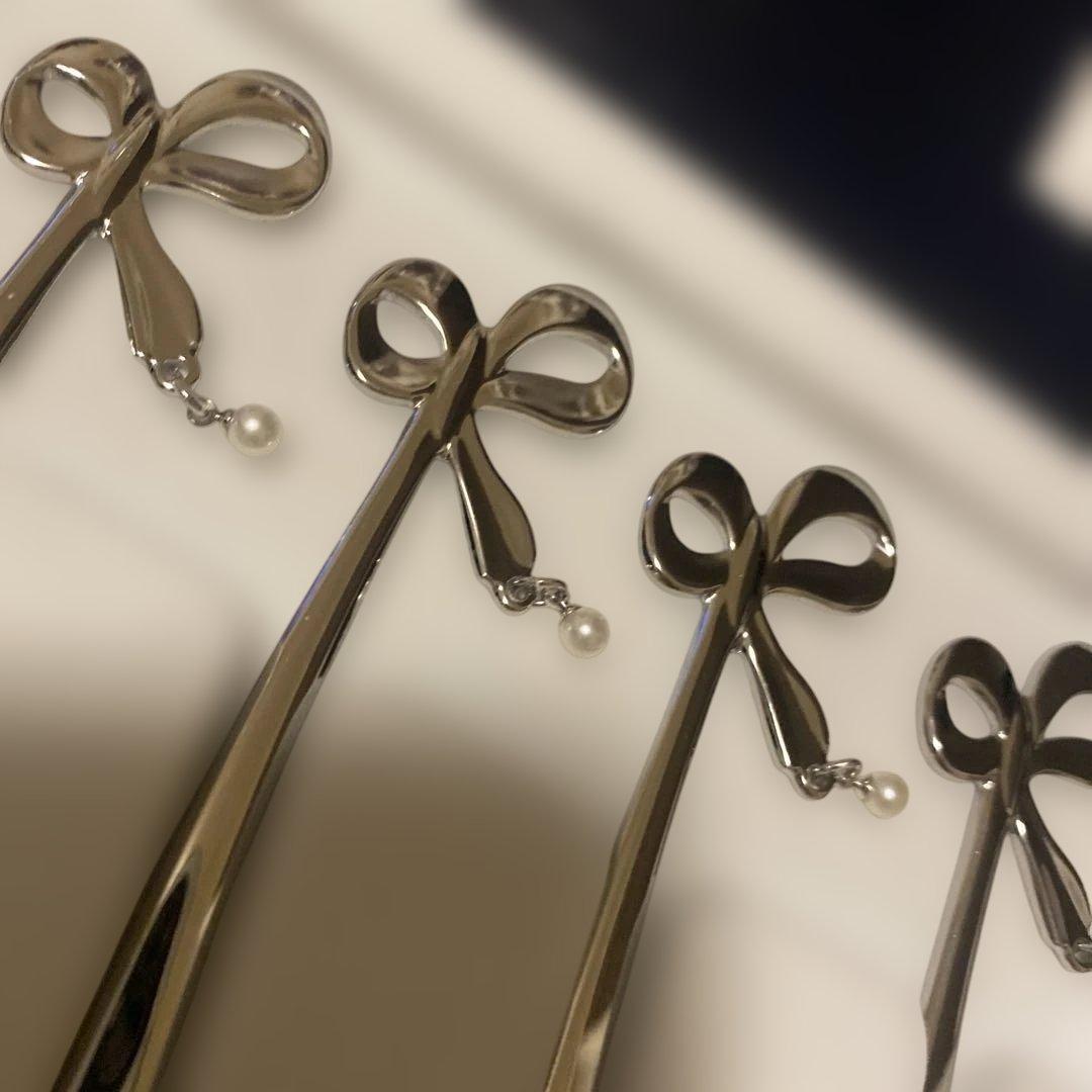 MIKIMOTO リボンデザイン フォーク　スプーン　セット　パール　18-8