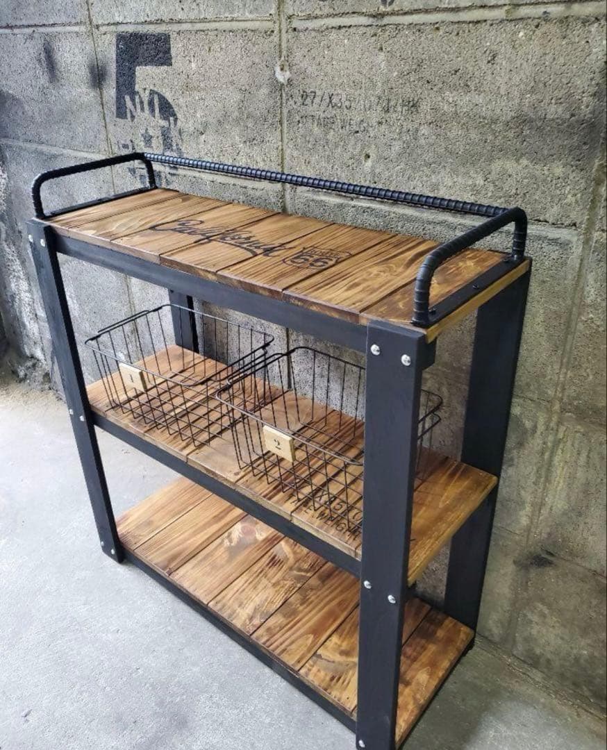 鉄筋バーラック　木製ラック　棚 収納　男前インテリア　インダストリアル 0102