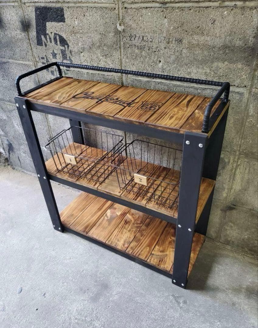 鉄筋バーラック　木製ラック　棚 収納　男前インテリア　インダストリアル 0102