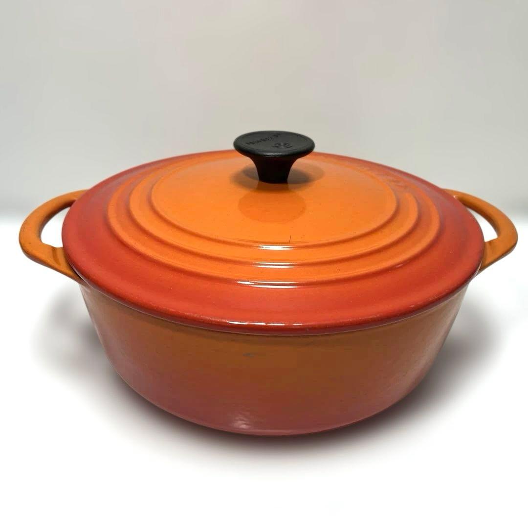 LE CREUSET 両手鍋 オレンジ 蓋付き