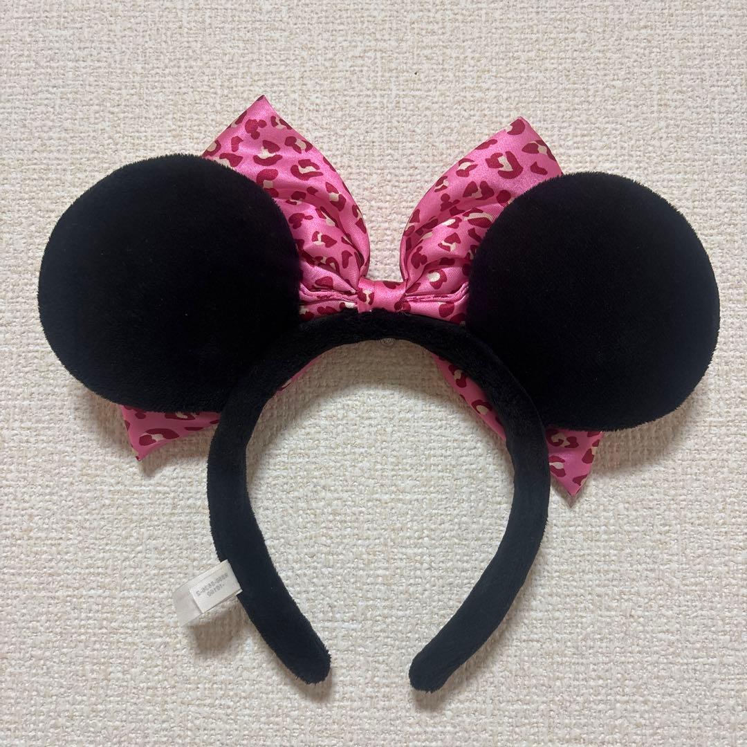 ミッキー耳 ヒョウ柄リボンカチューシャ